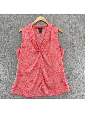 Ann Taylor Top Womens 10 Pink Paisley Sleeveless Twisted V Neck Blouse Stretch